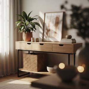 A warm and inviting vignette featuring a minimalist artwork, a plant in a terracotta pot, and decorative candles, showcasing stylish and affordable finds from Target.