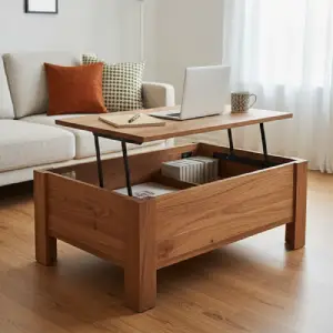 Practical lift-top coffee table with interior storage, perfect for working or eating on the sofa in small living room layouts.