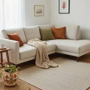 Compact and reconfigurable modular sofa, ideal for flexible small living room layouts and optimizing space in apartment living.