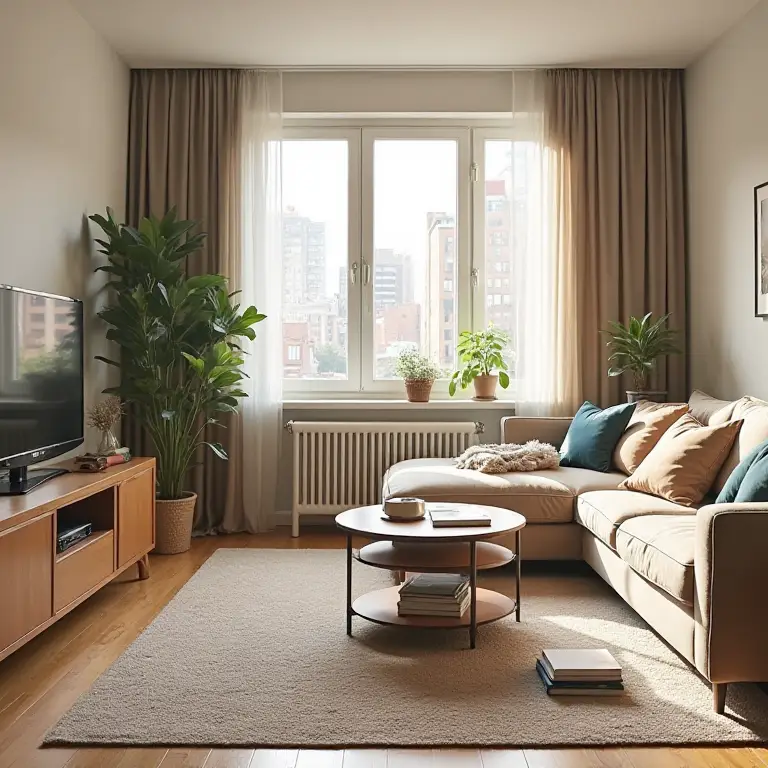 A small living room with poorly arranged furniture, illustrating a common layout problem and the need for better flow in the space.